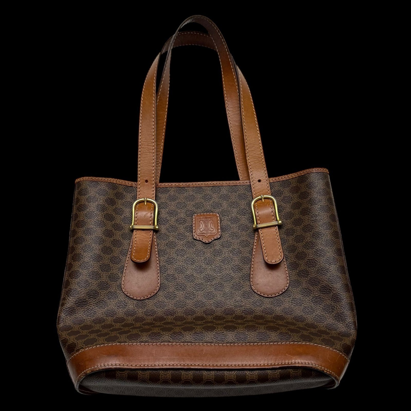 Céline 2008 Macadam Coated Canvas Monogram Tote Bag Brown