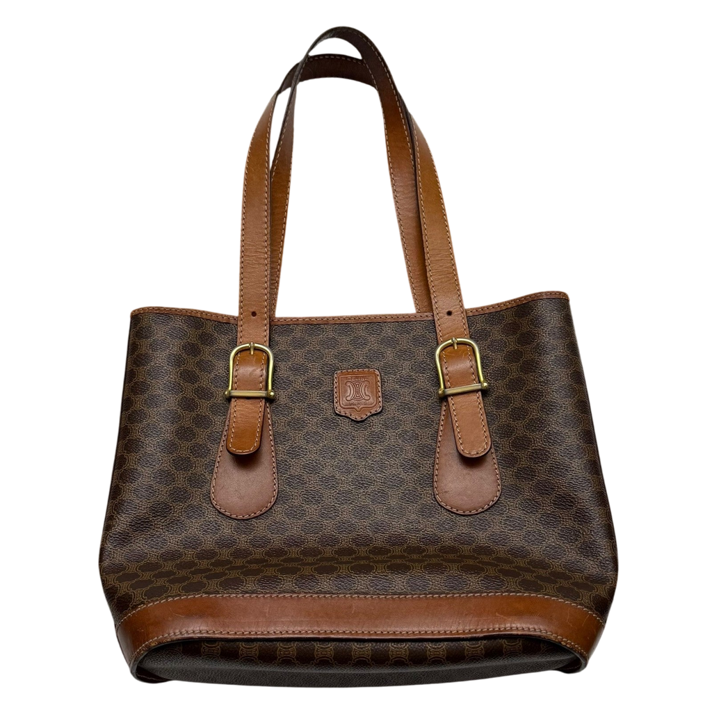 Céline 2008 Macadam Coated Canvas Monogram Tote Bag Brown