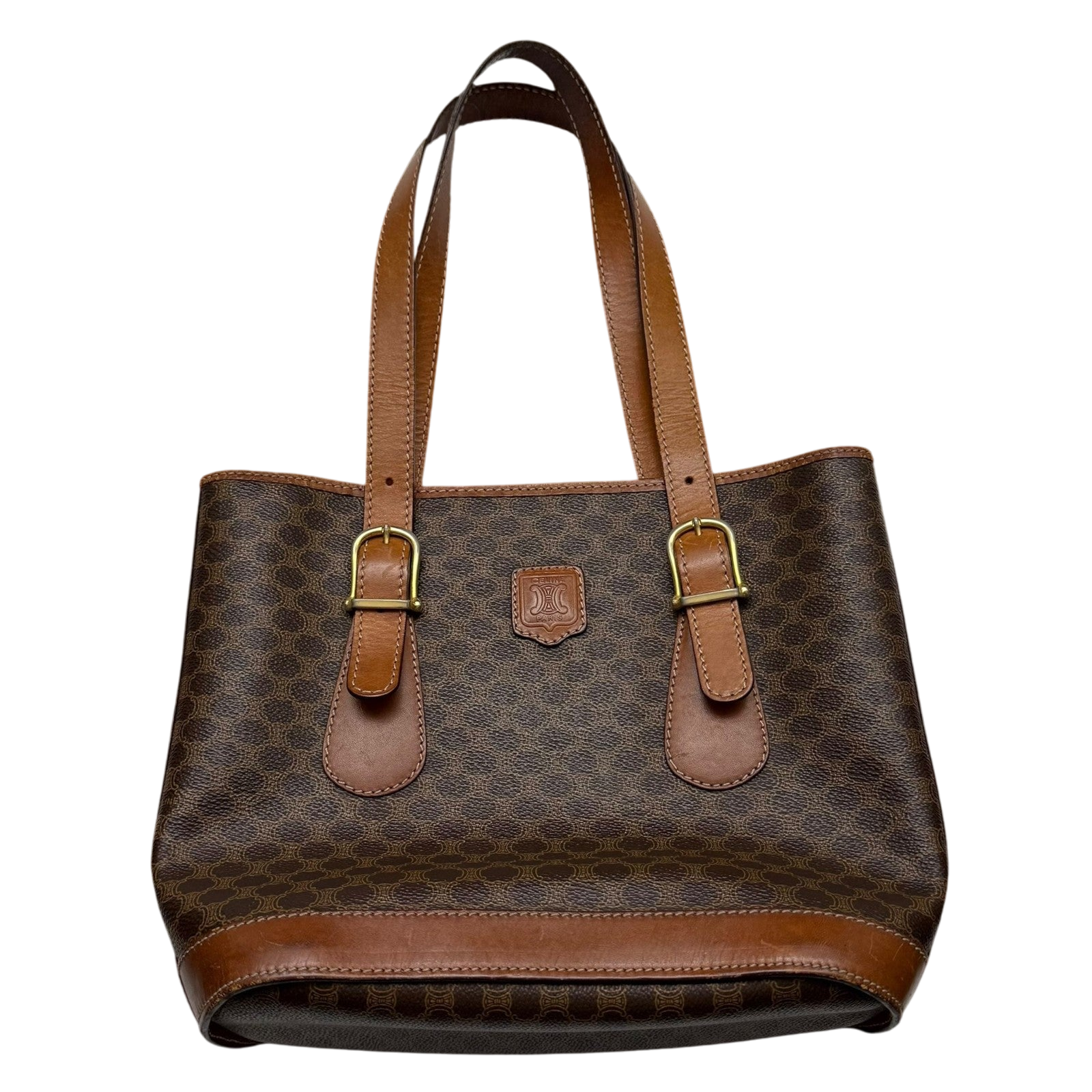 Céline 2008 Macadam Coated Canvas Monogram Tote Bag Brown