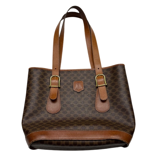 Céline 2008 Macadam Coated Canvas Monogram Tote Bag Brown