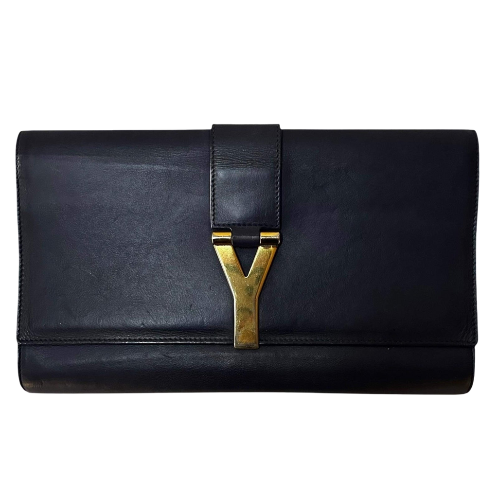 Vintage Yves Saint Laurent Leather Y-Ligne Chyc Clutch Navy