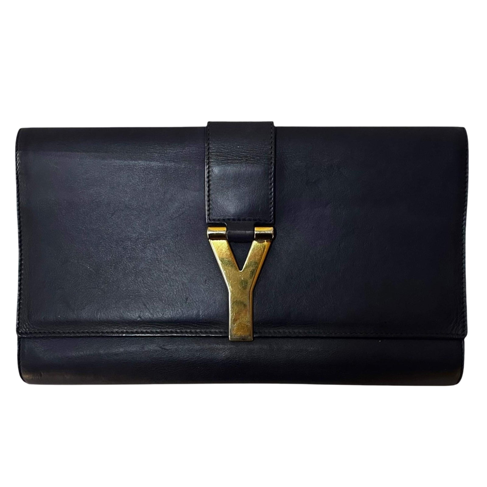 Vintage Yves Saint Laurent Leather Y-Ligne Chyc Clutch Navy