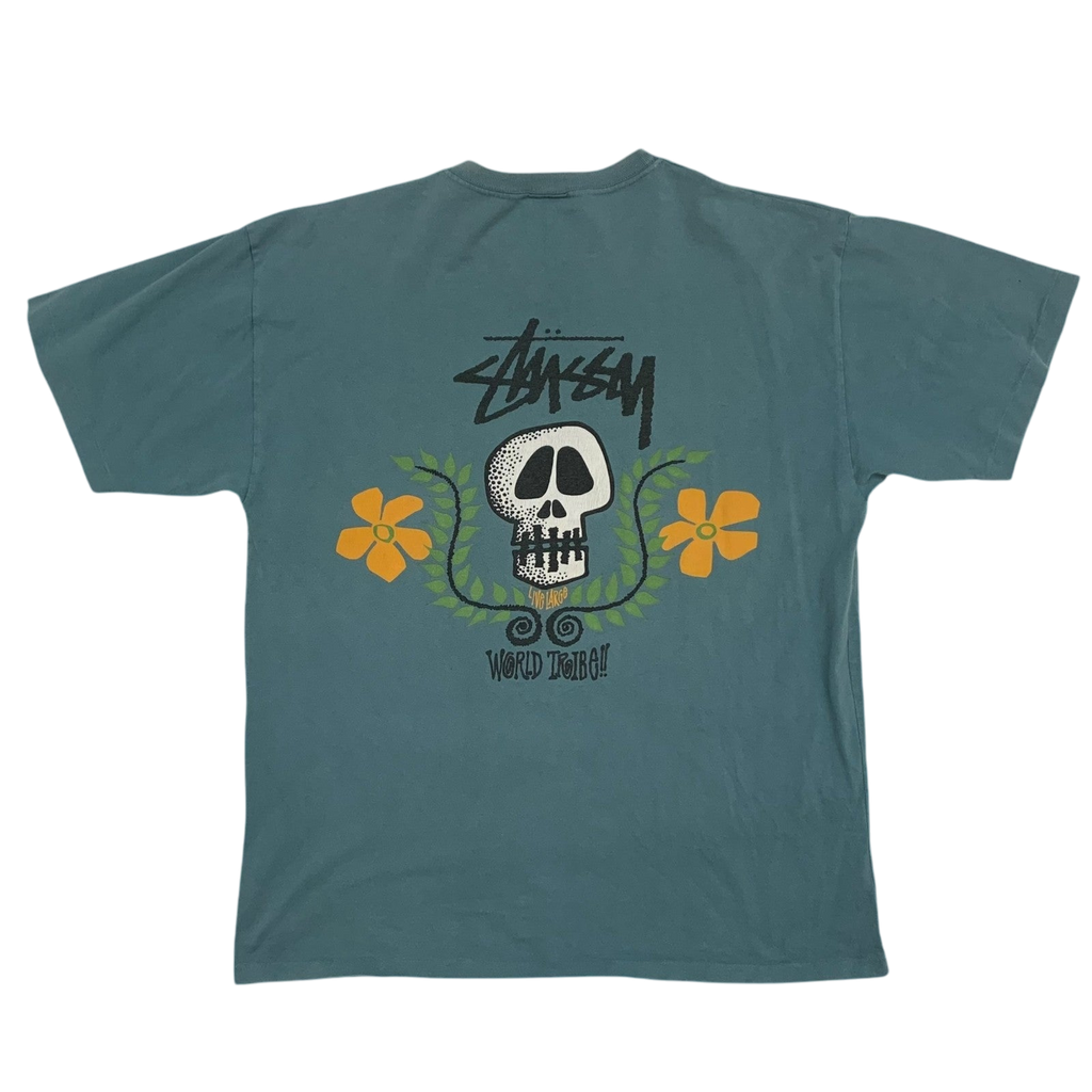 Stussy Vintage 00s Skull Crest T-Shirt Blue (Made in Aus) (Size M)