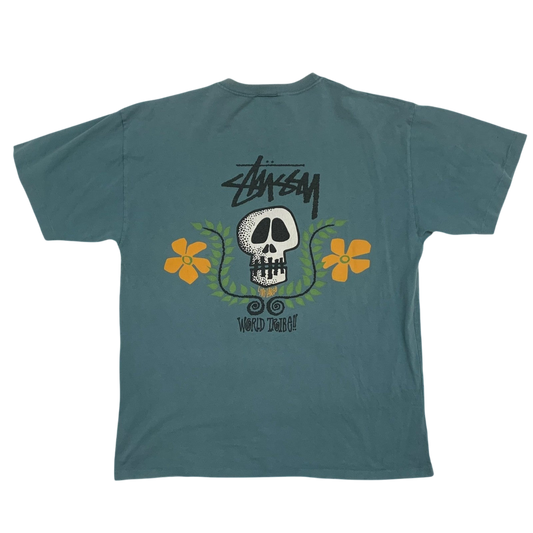 Stussy Vintage 00s Skull Crest T-Shirt Blue (Made in Aus) (Size M)