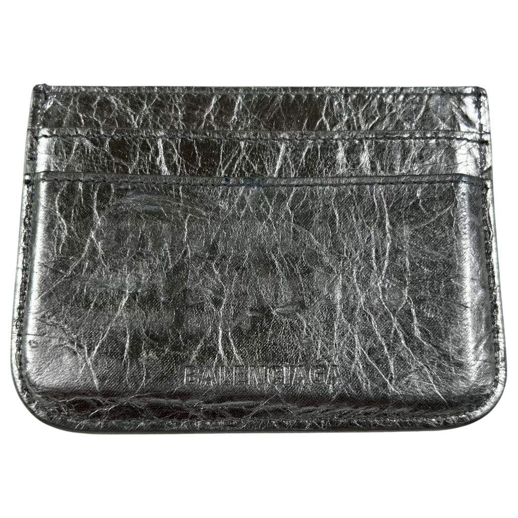 Balenciaga Le Cagole Leather Card Holder Metallic Silver