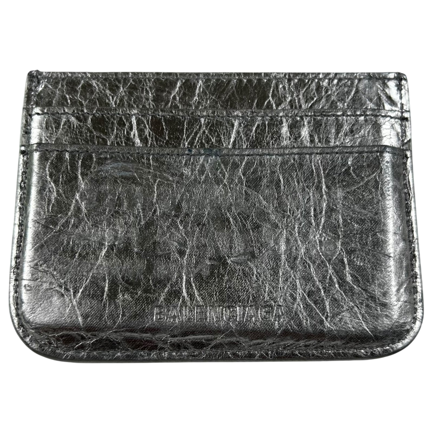 Balenciaga Le Cagole Leather Card Holder Metallic Silver