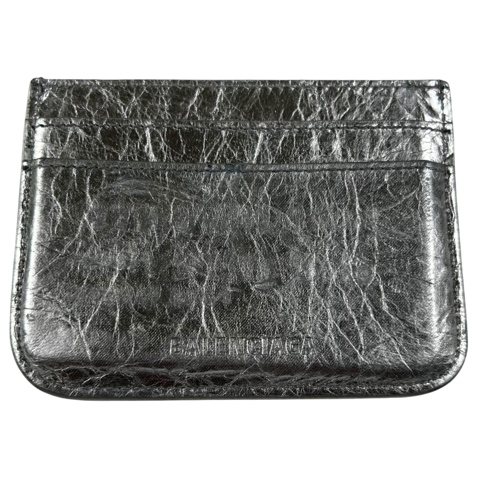 Balenciaga Le Cagole Leather Card Holder Metallic Silver