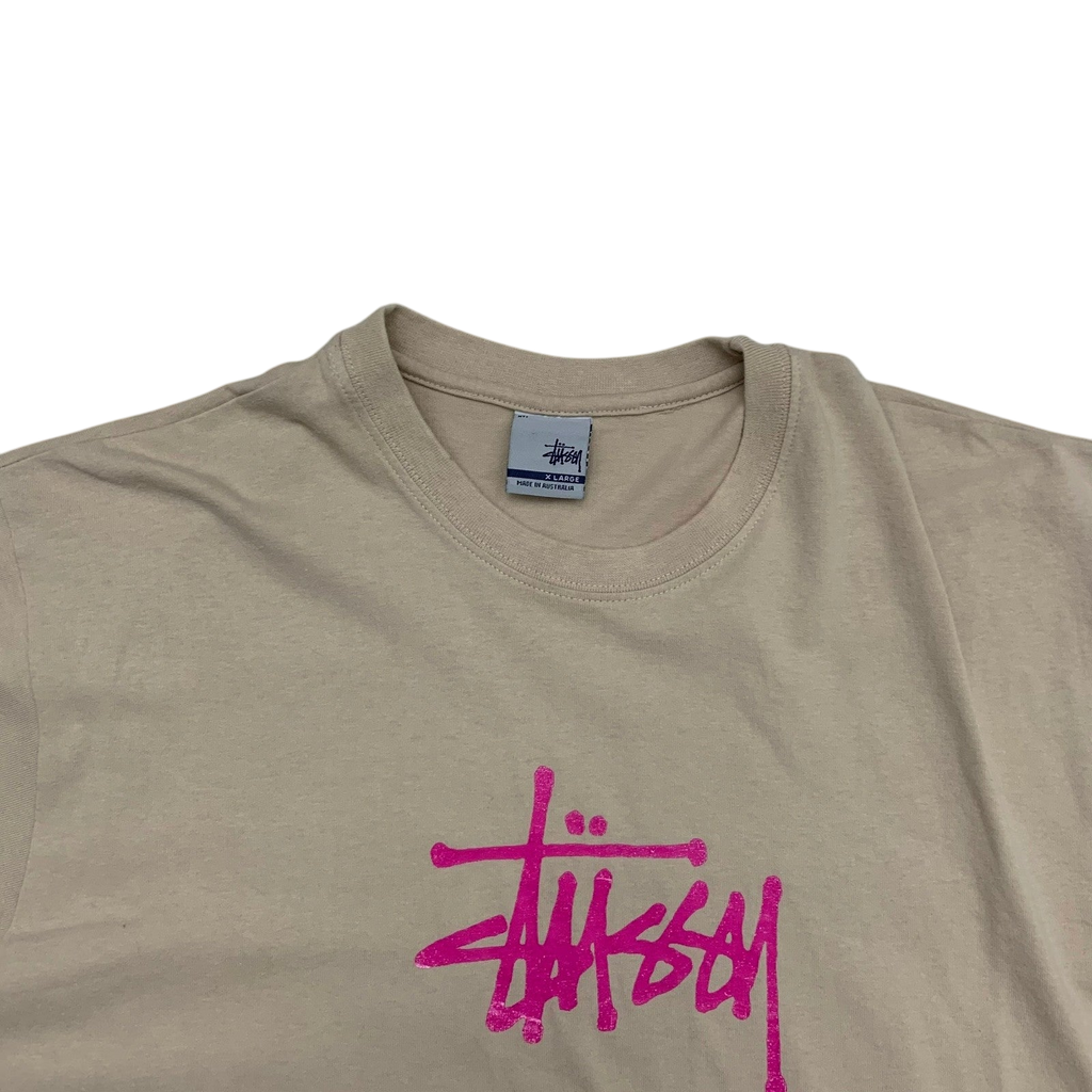 Stussy Vintage 00s Centre Logo T-Shirt Beige (Made in Aus) (Fits M/L)