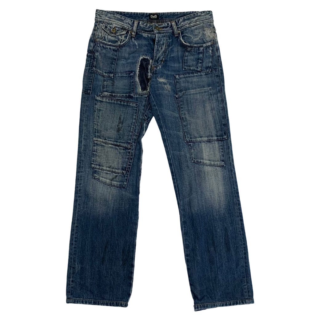 Dolce & Gabbana 2000s Patchwork Boro Distressed Jeans (Size 32”)