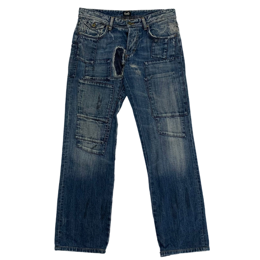 Dolce & Gabbana 2000s Patchwork Boro Distressed Jeans (Size 32”)