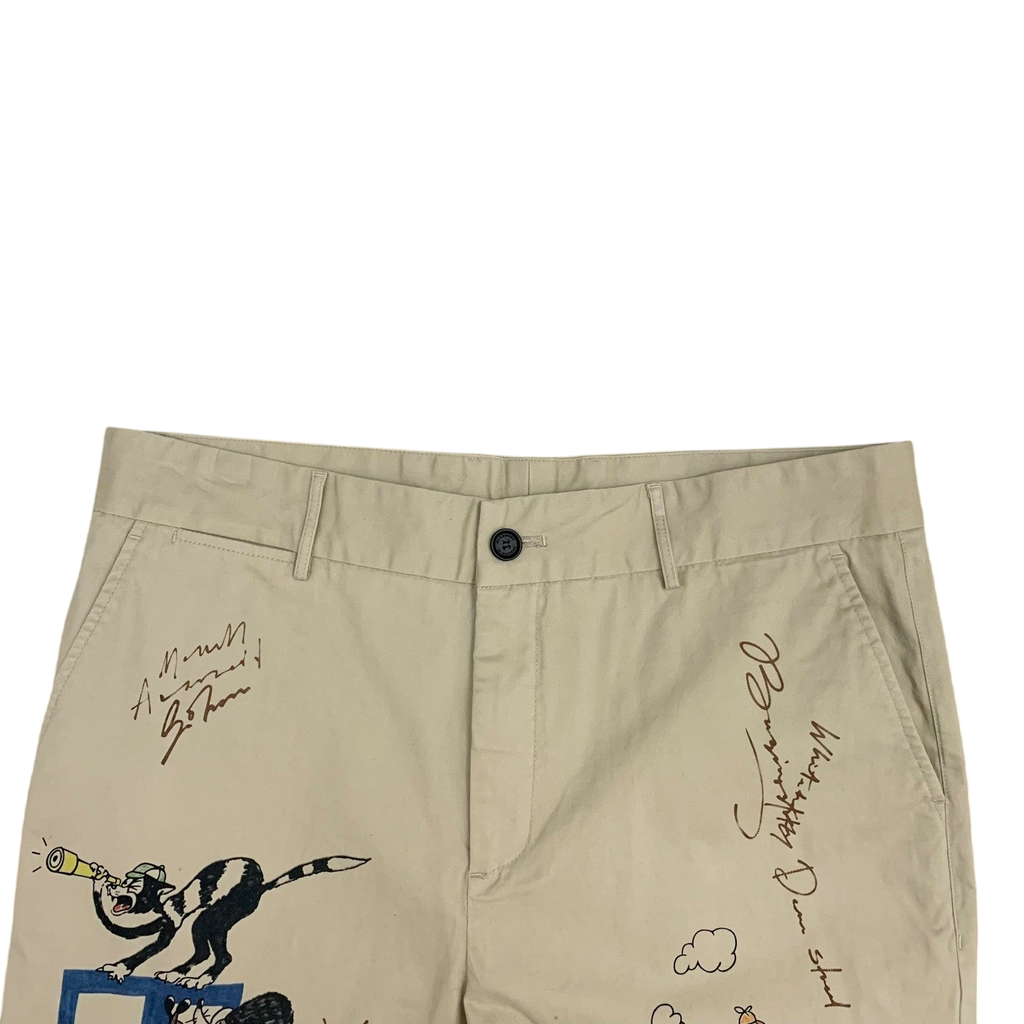 Burberry SS18 Sketch Print Cotton Chino Pants (Size 36”)