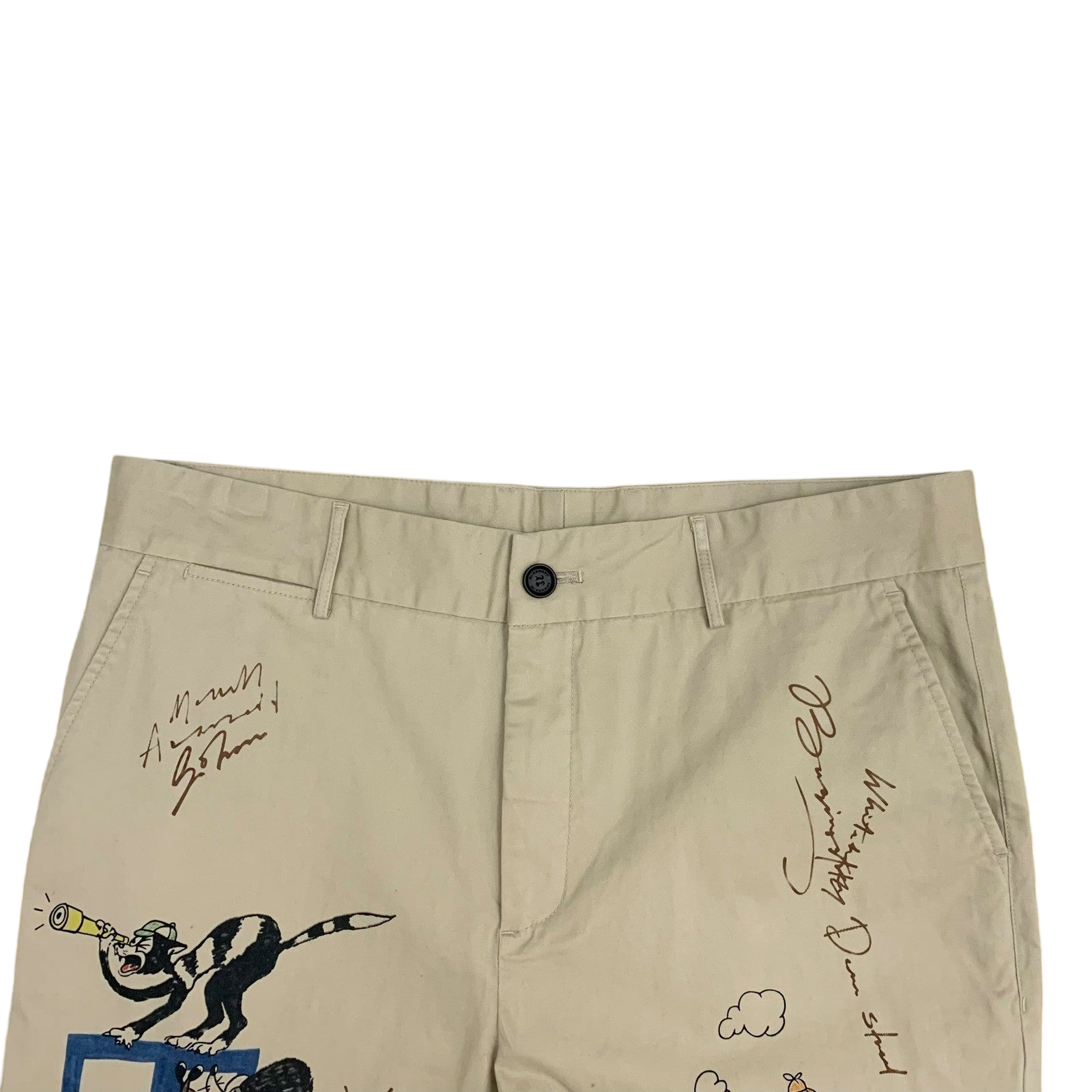 Burberry SS18 Sketch Print Cotton Chino Pants (Size 36”)