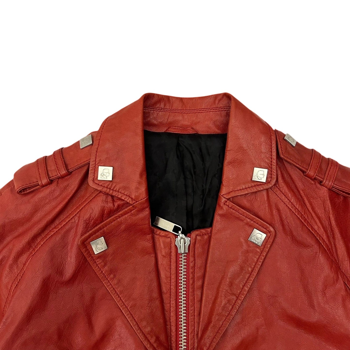 Karl Lagerfeld Goat Leather Biker Jacket Red (Fits M Womens)