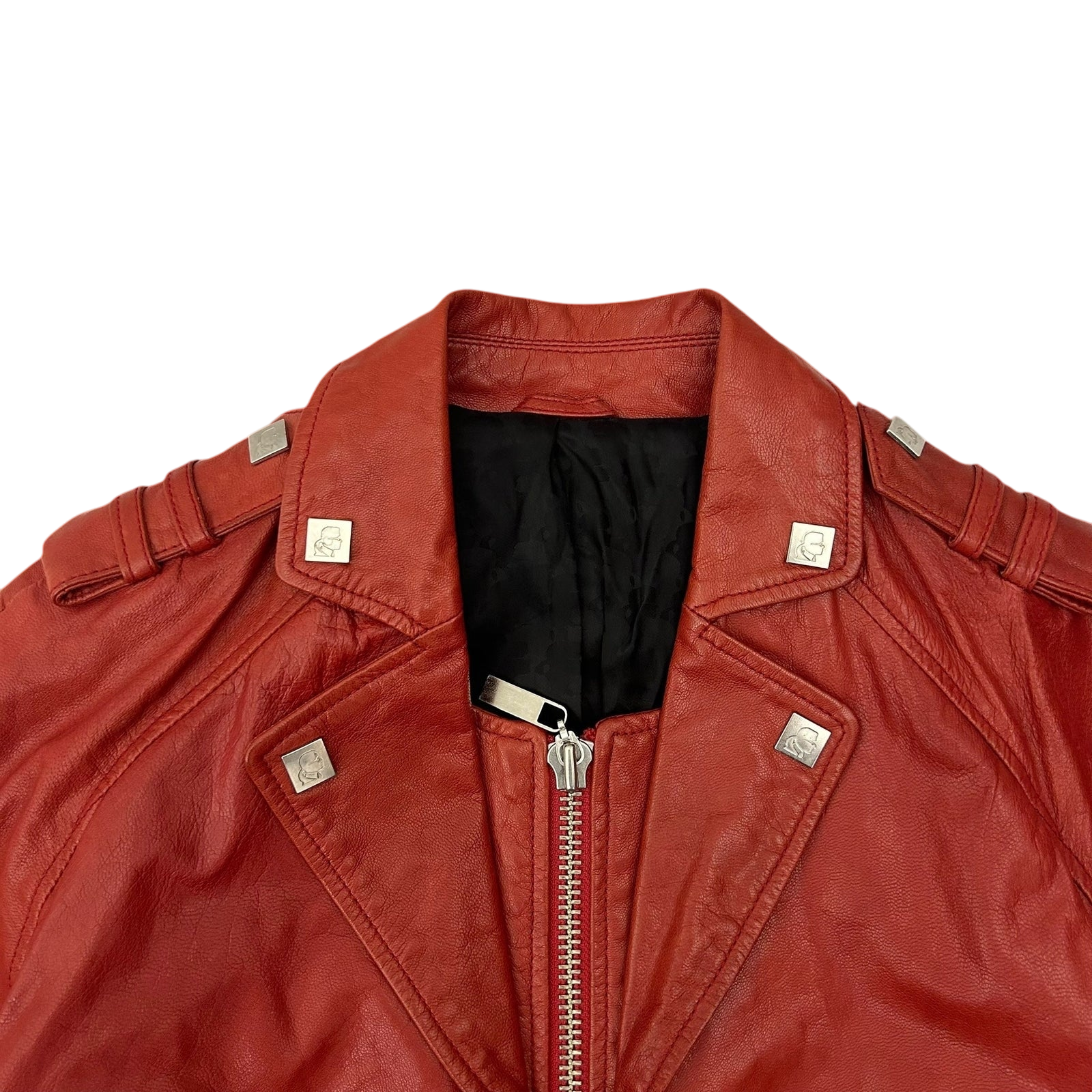 Karl Lagerfeld Goat Leather Biker Jacket Red (Fits M Womens)