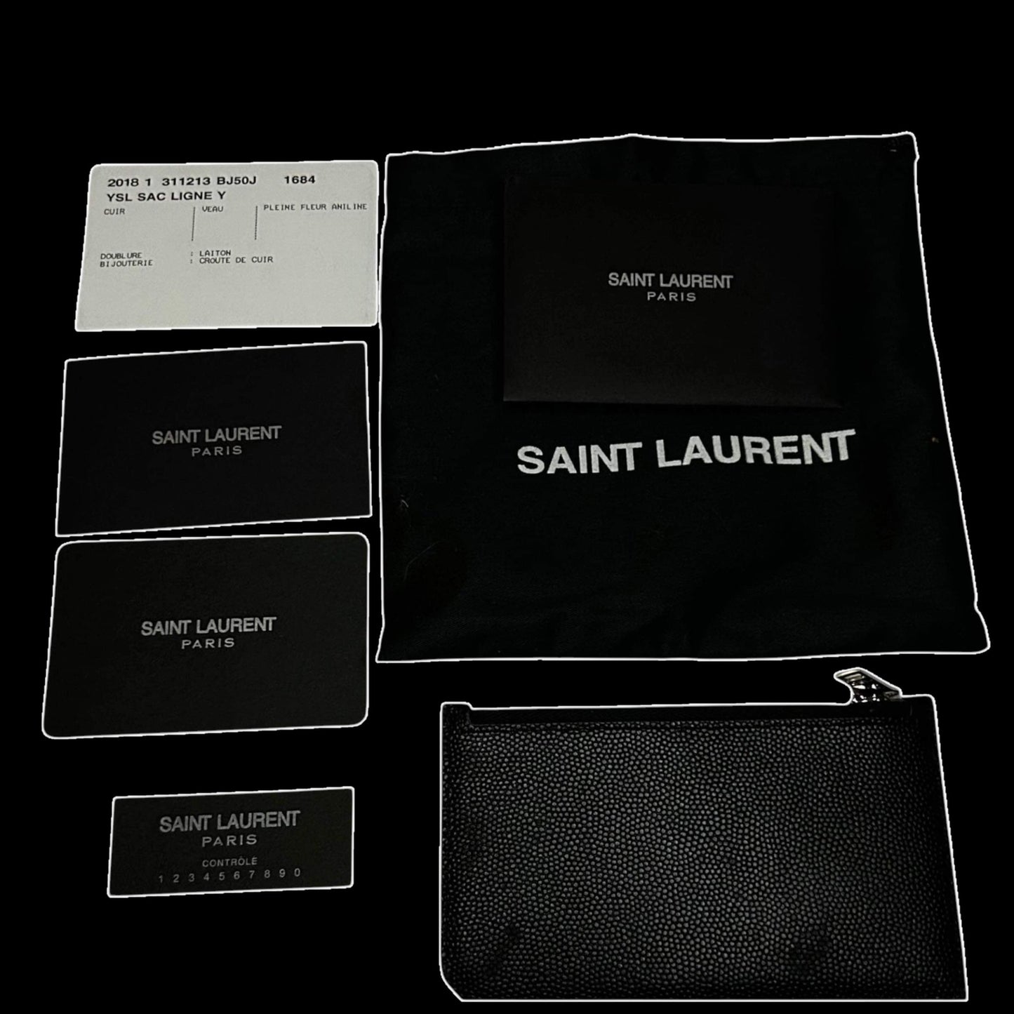 Saint Laurent Grained Leather Fragment Zip Card Case Black