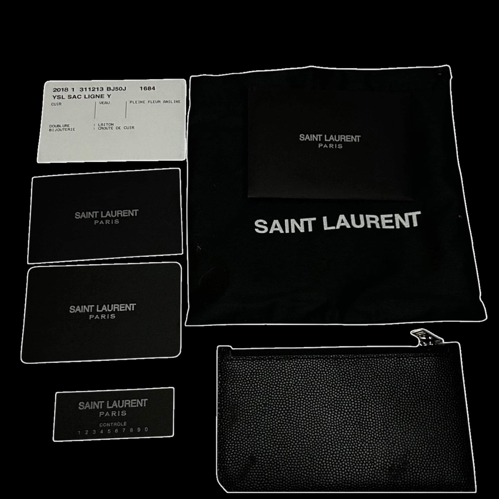 Saint Laurent Grained Leather Fragment Zip Card Case Black