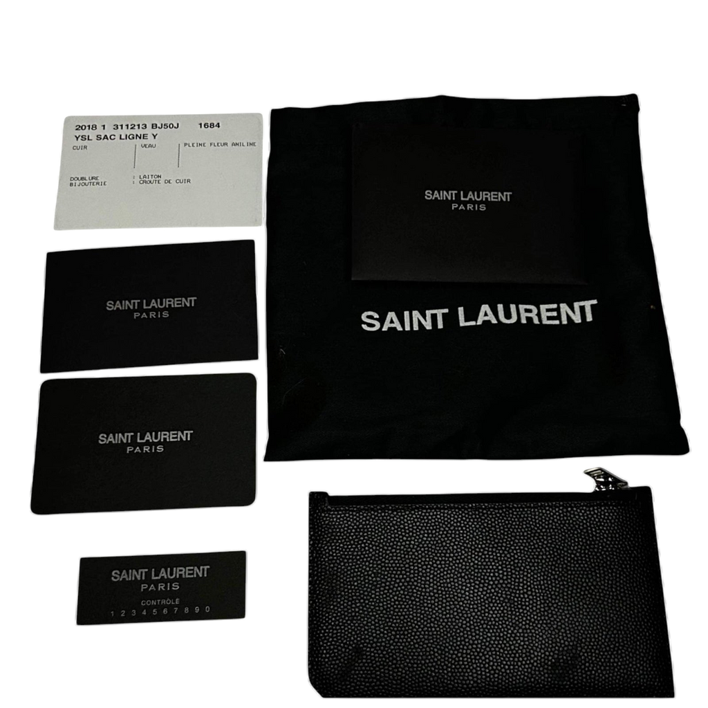 Saint Laurent Grained Leather Fragment Zip Card Case Black