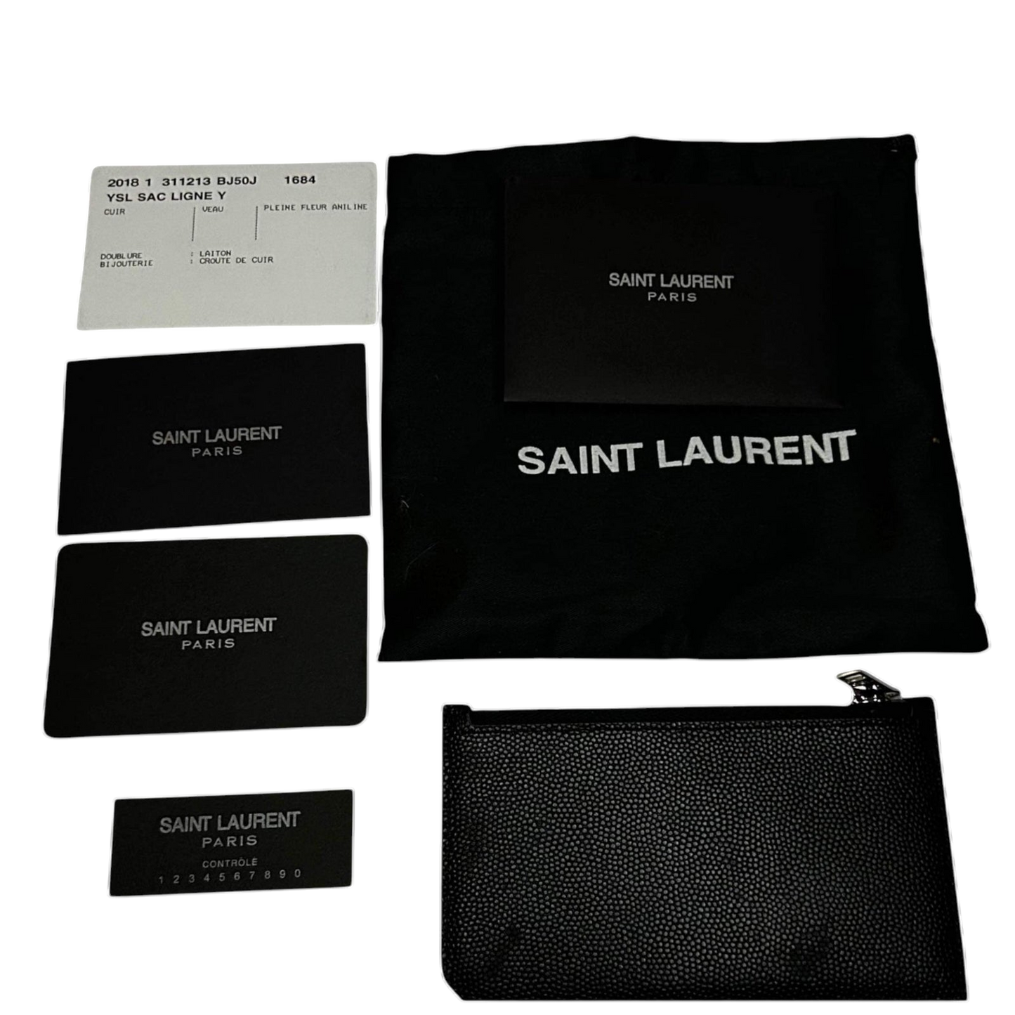Saint Laurent Grained Leather Fragment Zip Card Case Black
