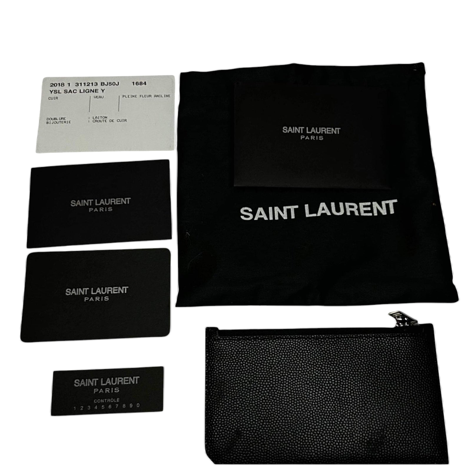 Saint Laurent Grained Leather Fragment Zip Card Case Black