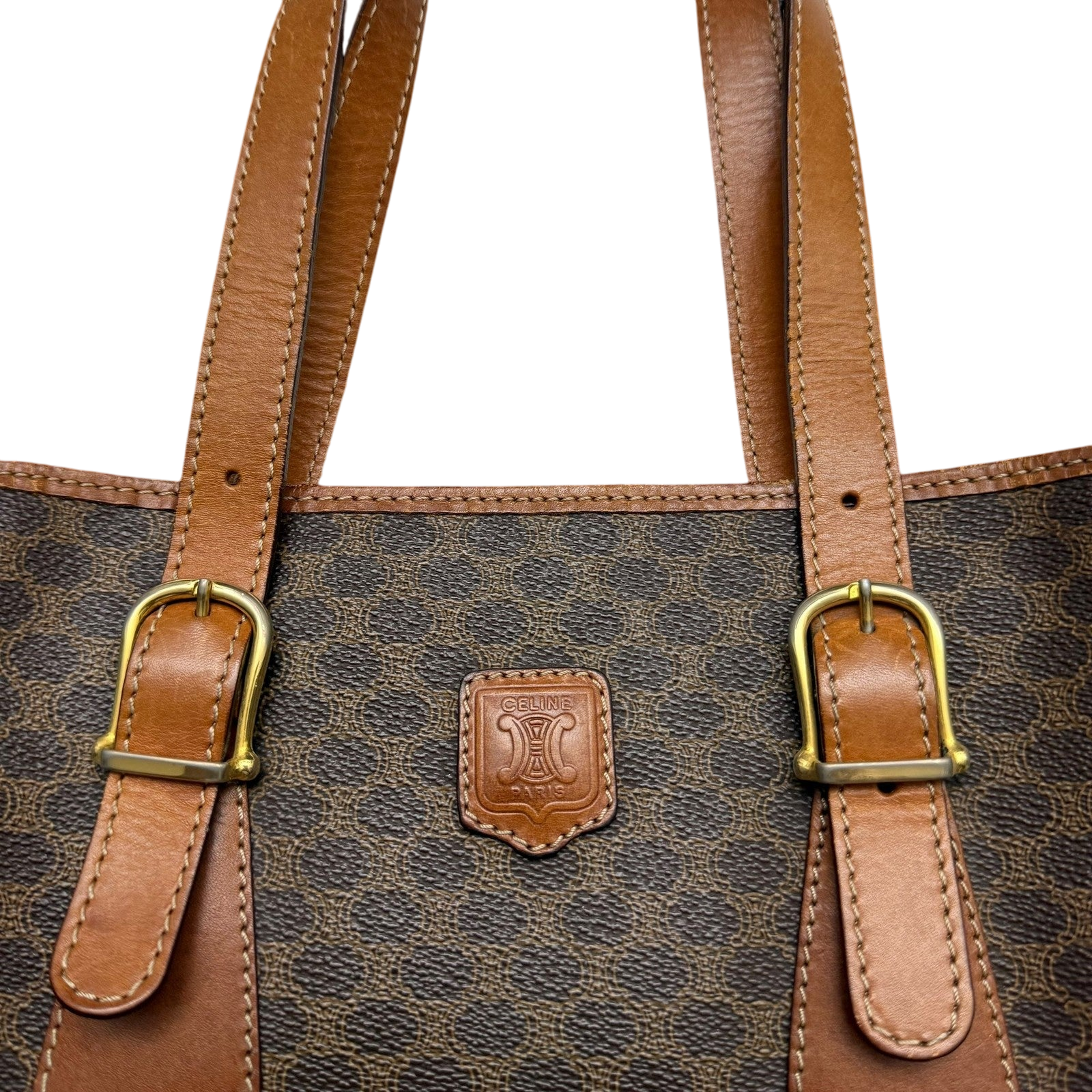 Céline 2008 Macadam Coated Canvas Monogram Tote Bag Brown
