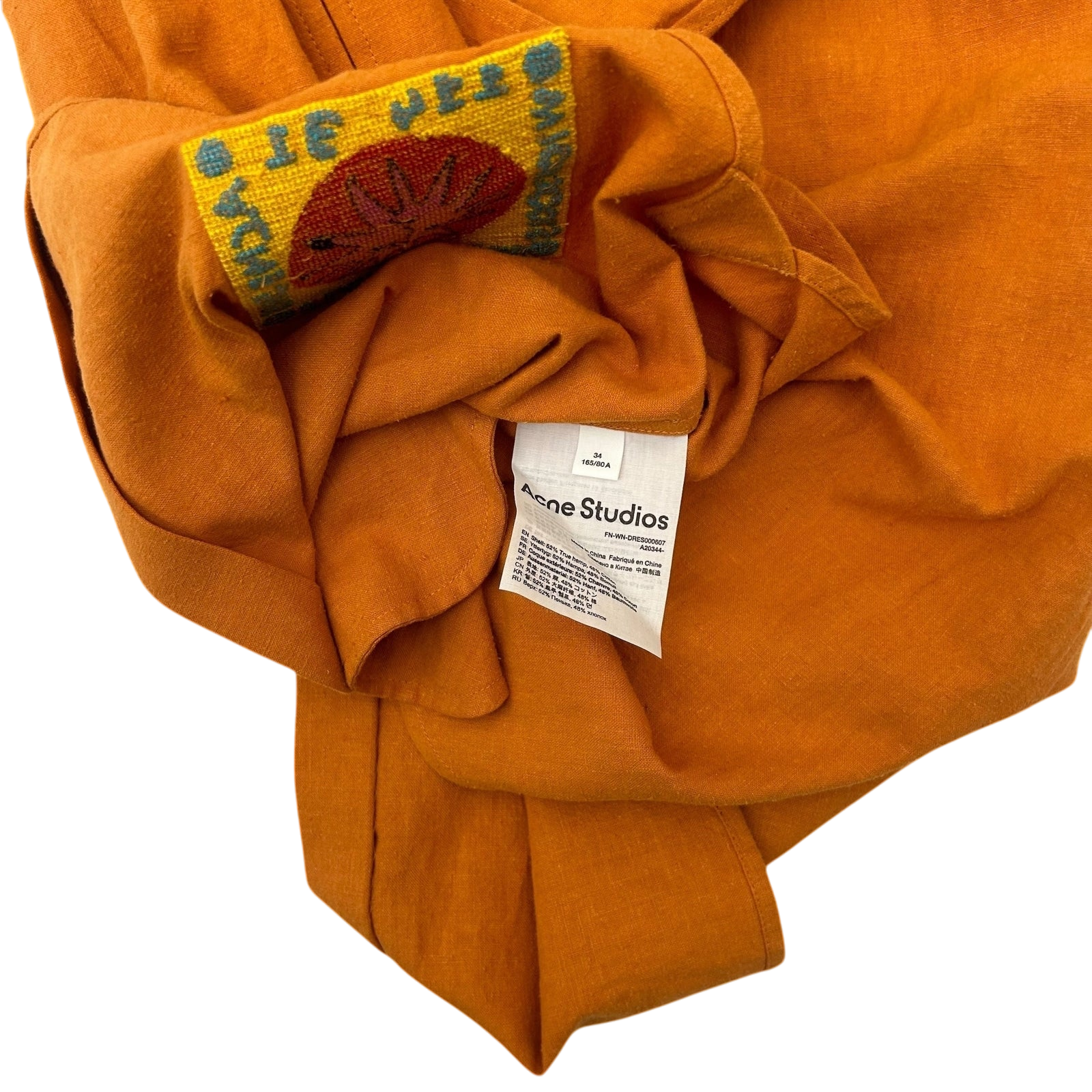 Acne Studios Embroidered Shirt Dress Orange (fits S-M womens)