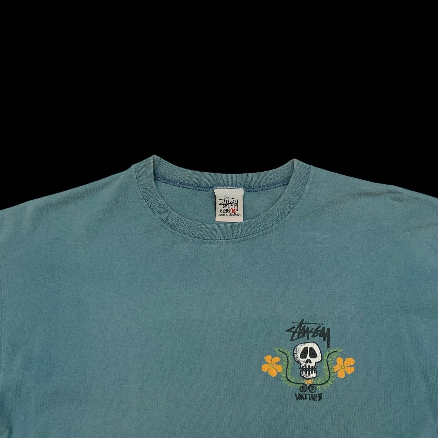 Stussy Vintage 00s Skull Crest T-Shirt Blue (Made in Aus) (Size M)
