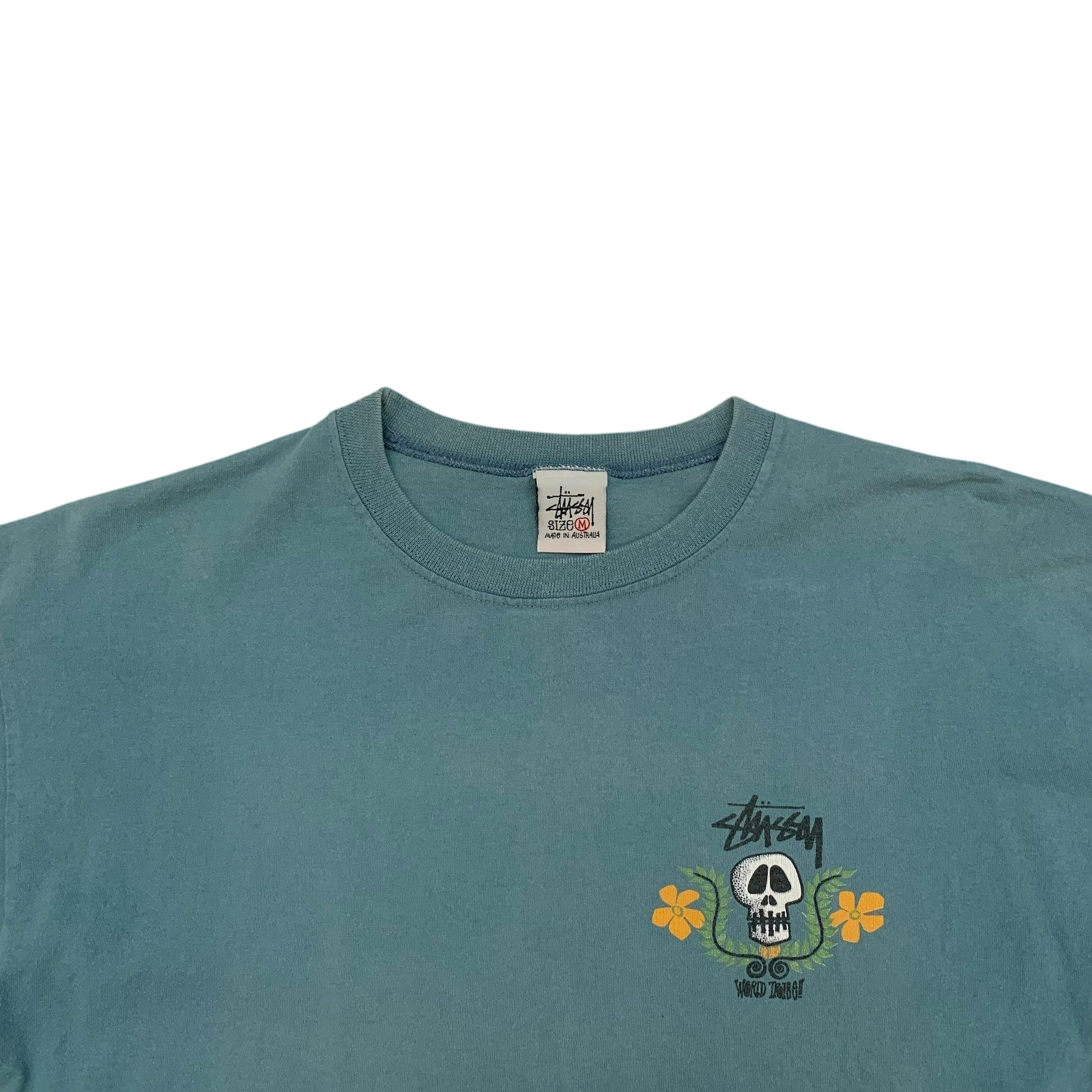 Stussy Vintage 00s Skull Crest T-Shirt Blue (Made in Aus) (Size M)