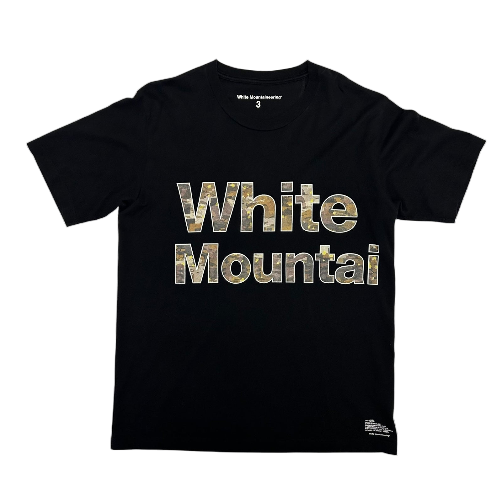 White Mountaineering Spell Out T-Shirt Black/Camo (Fits M-L)