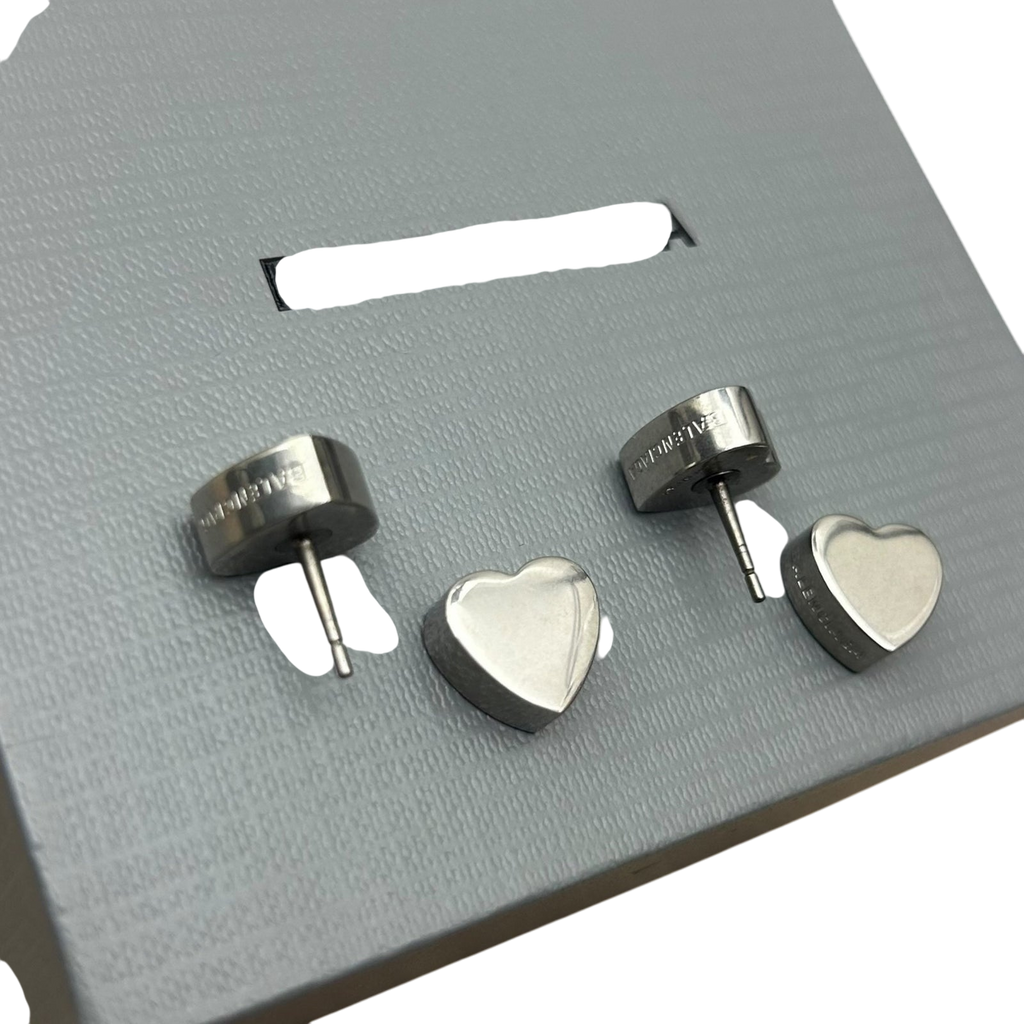 Balenciaga Logo-Engraved Heart Earrings 925 Silver