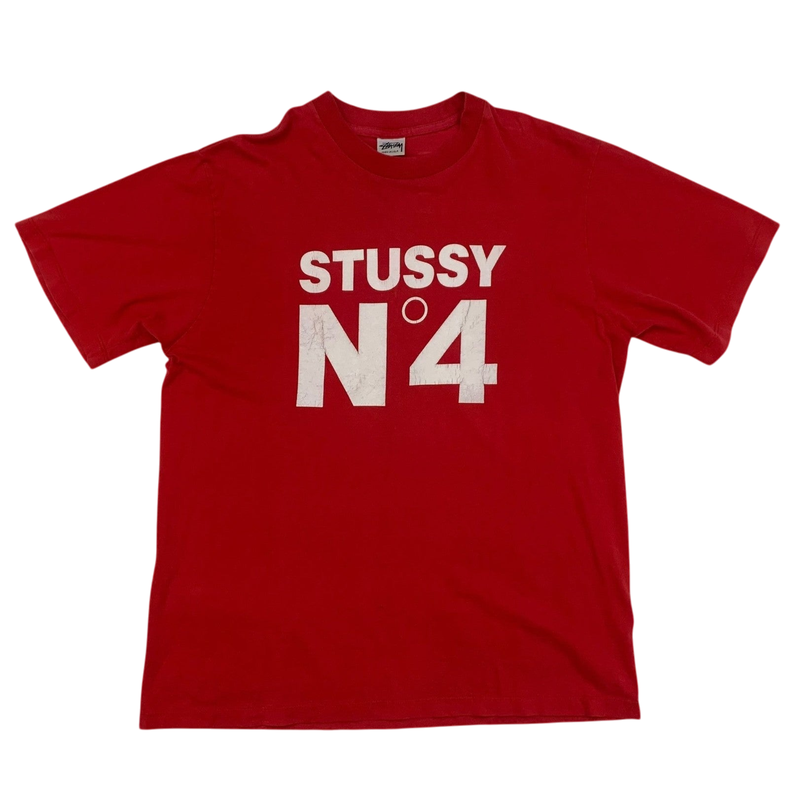 Stussy Vintage 90s No. 4 Logo T-Shirt Red (Made in USA) Fits S-M)