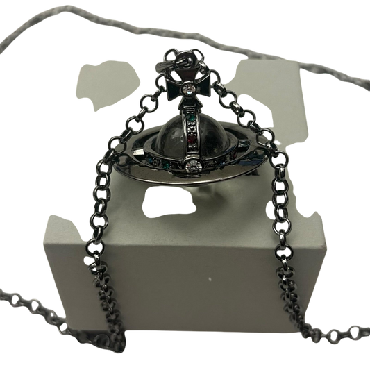 Vivienne Westwood Orb Giant 3D Necklace Gun Metal Silver