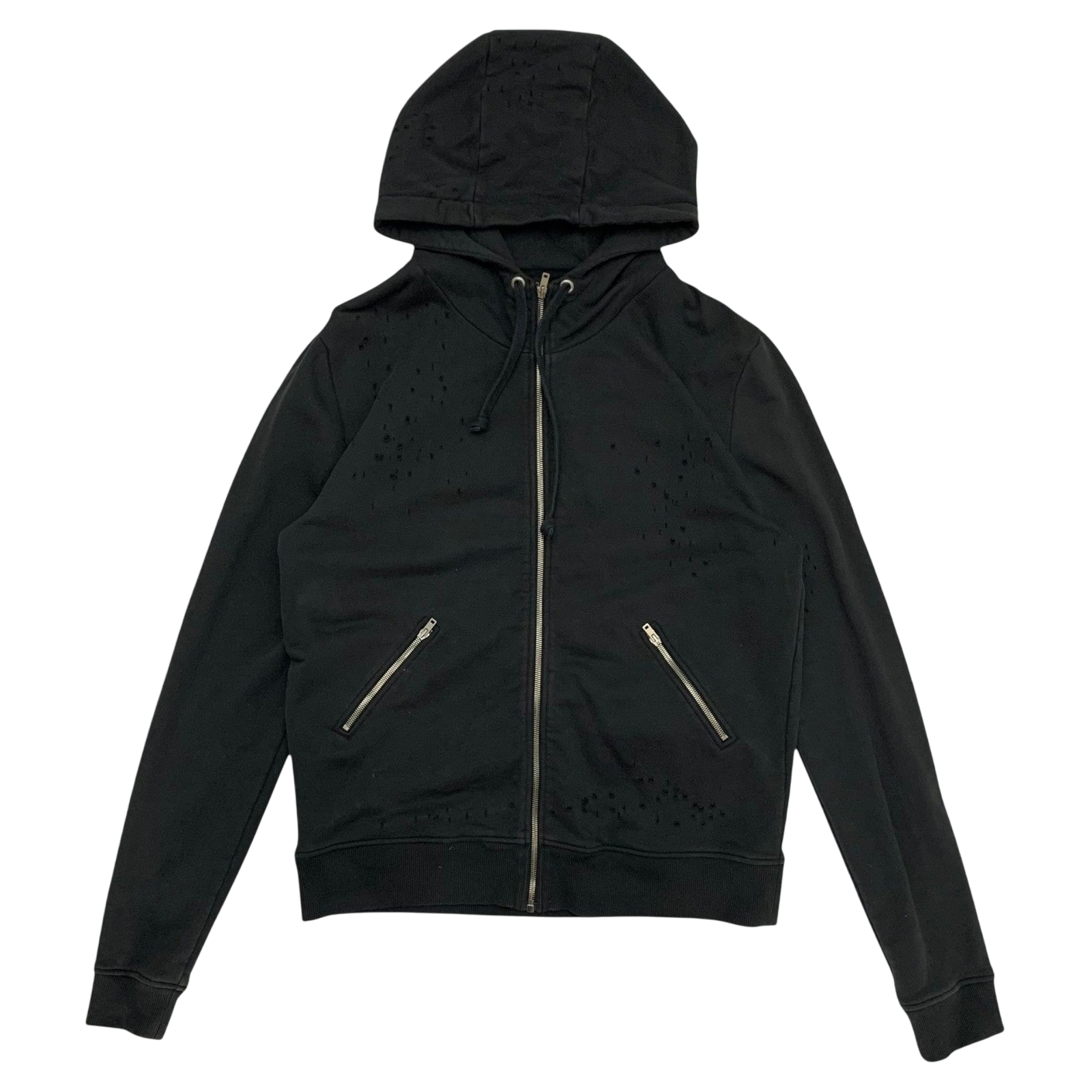 IRO Laslo Distressed Zip Up Hoodie Black (Fits L-XL)