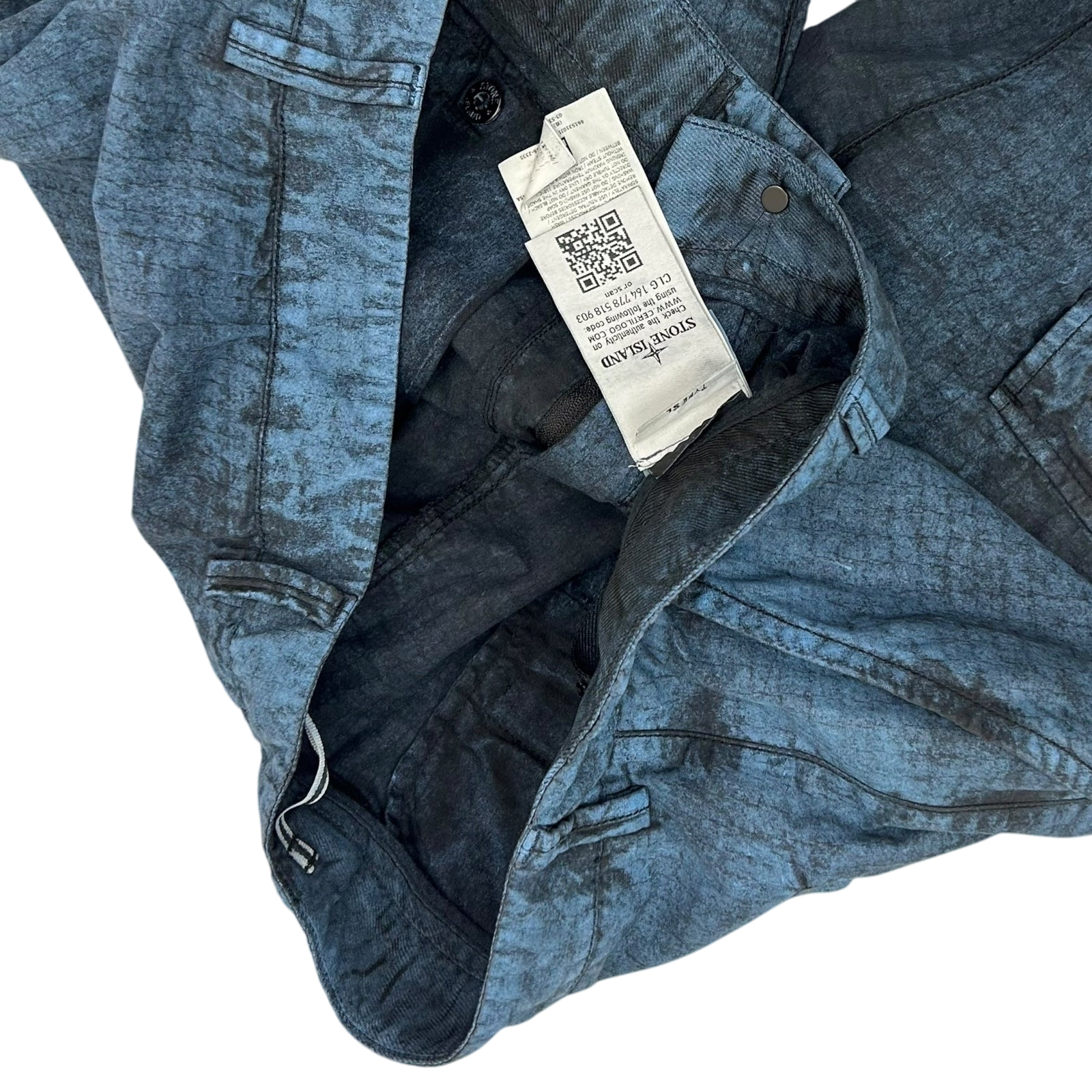 Stone Island Type SL Grid Tela Dust Treatment Blue Cargo Pants (Size 34”)