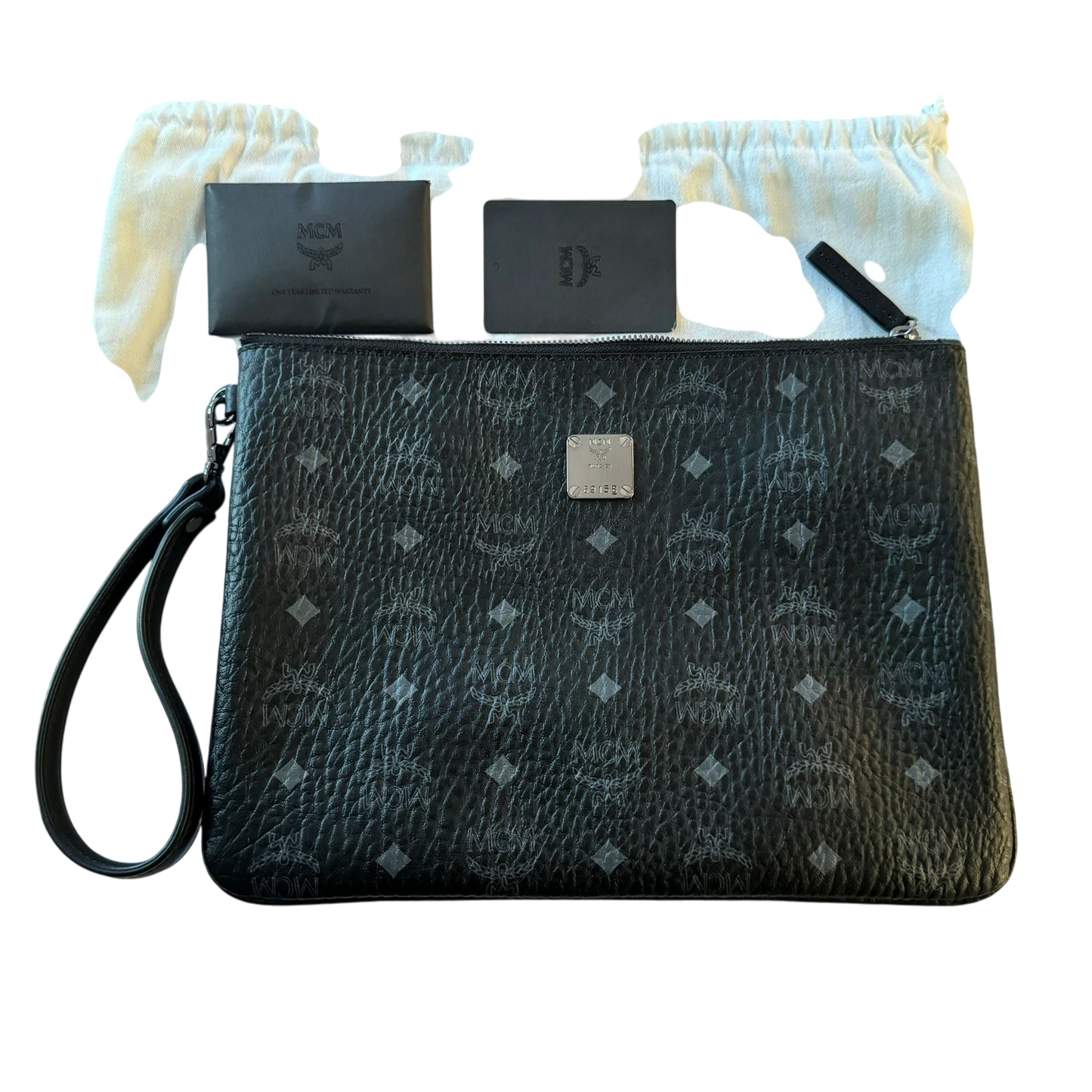 MCM Visetos Pattern Black Leather Clutch Bag