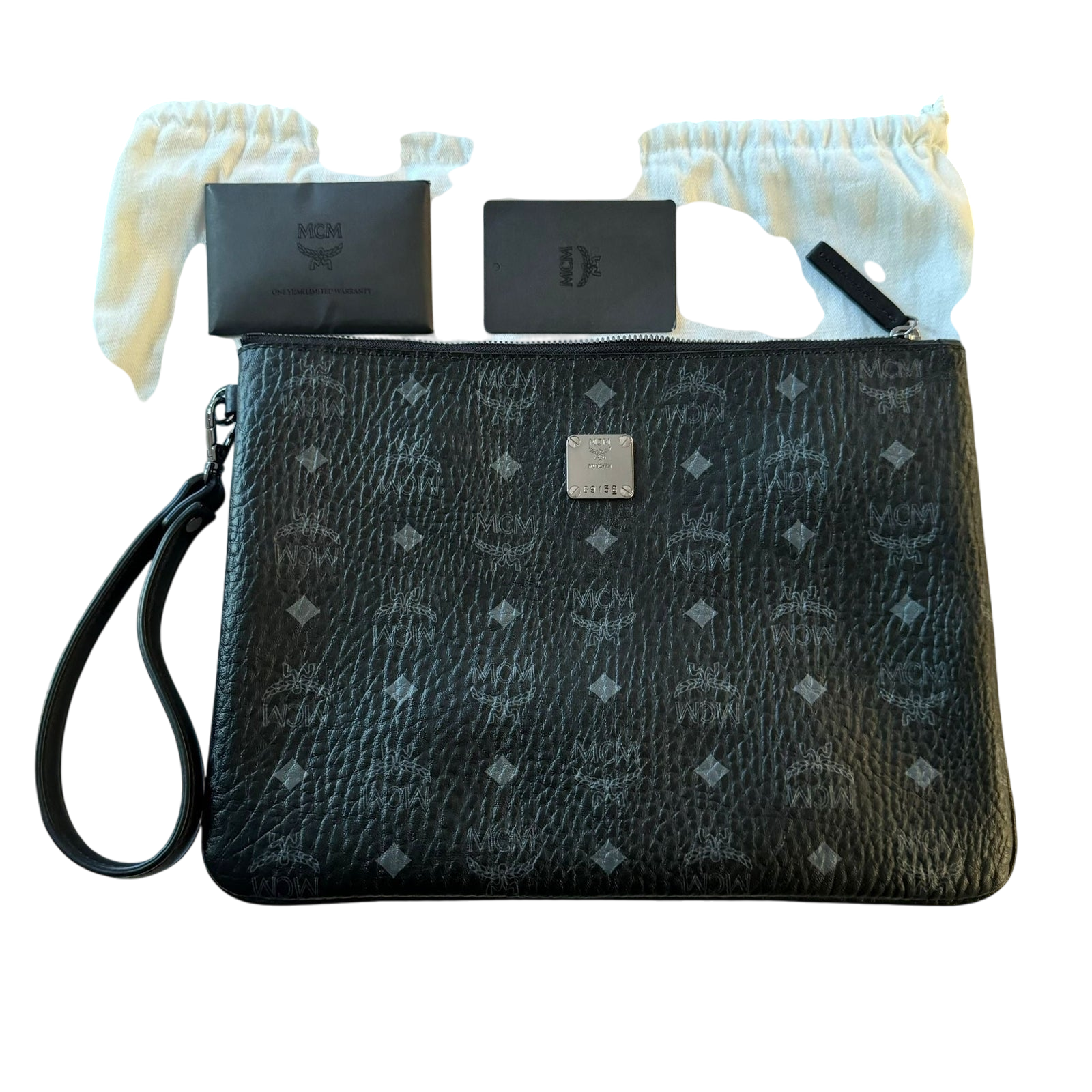 MCM Visetos Pattern Black Leather Clutch Bag