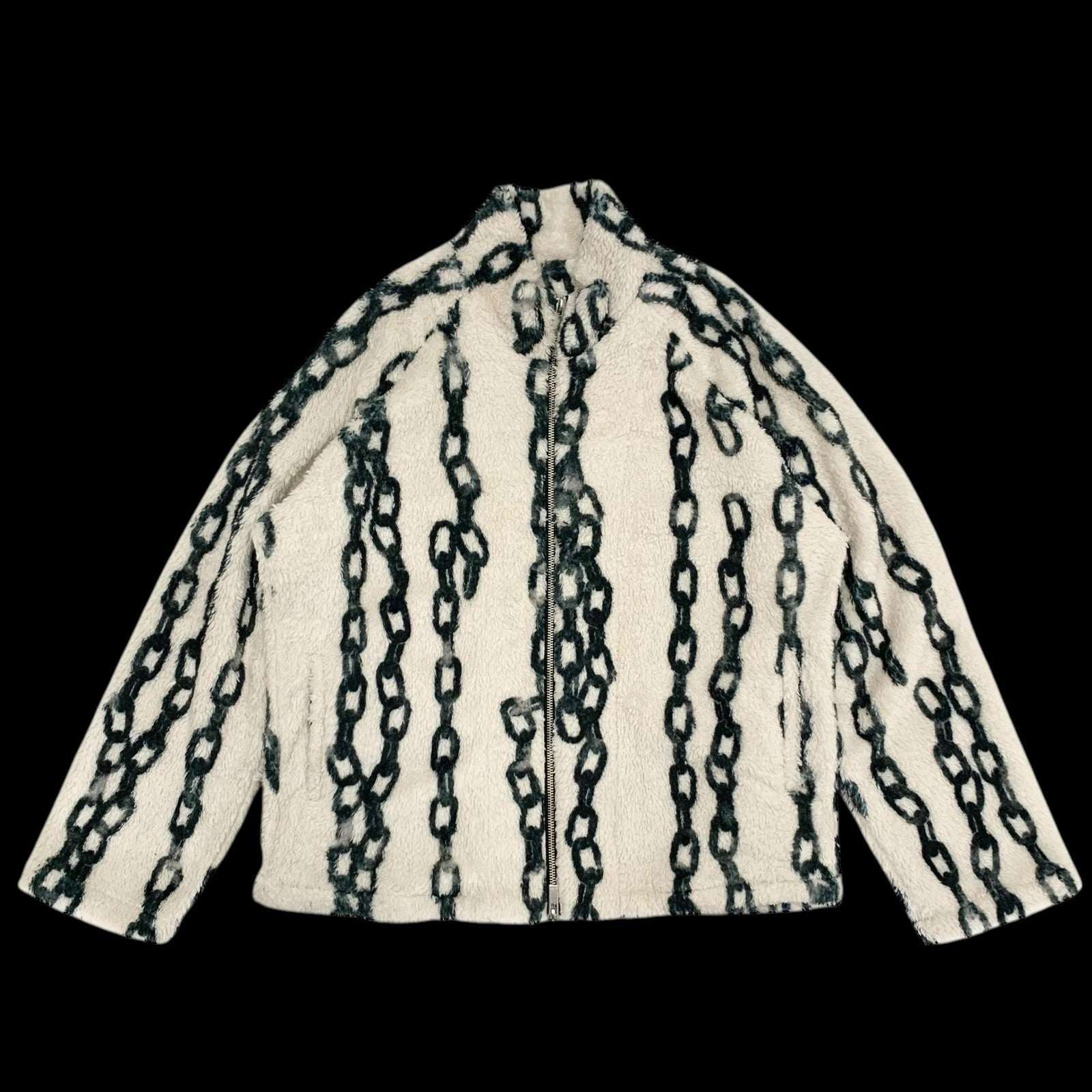 Sulvam Chain-Print Fleece Jacket Off-White / Green (Fits M-L)