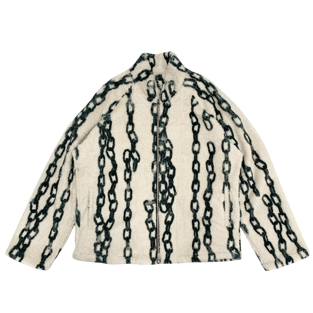 Sulvam Chain-Print Fleece Jacket Off-White / Green (Fits M-L)