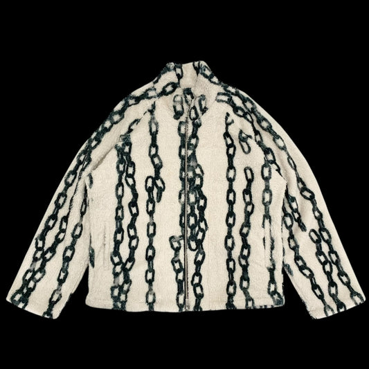 Sulvam Chain-Print Fleece Jacket Off-White / Green (Fits M-L)