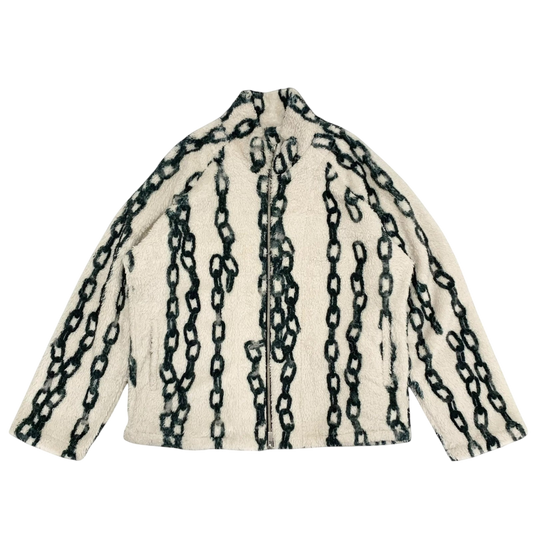 Sulvam Chain-Print Fleece Jacket Off-White / Green (Fits M-L)