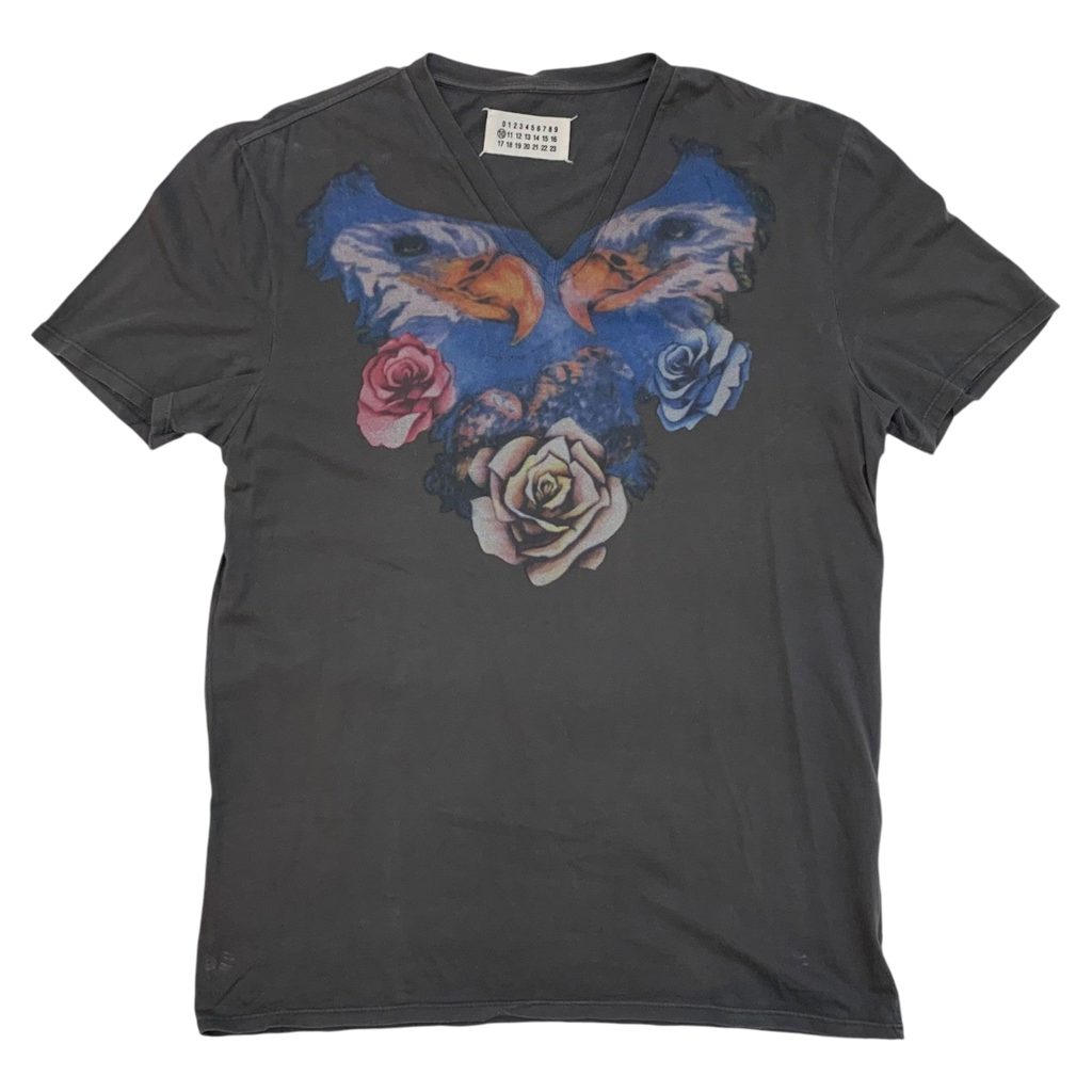 Maison Margiela Rose Print V Neck T-Shirt Charcoal (Fits M)