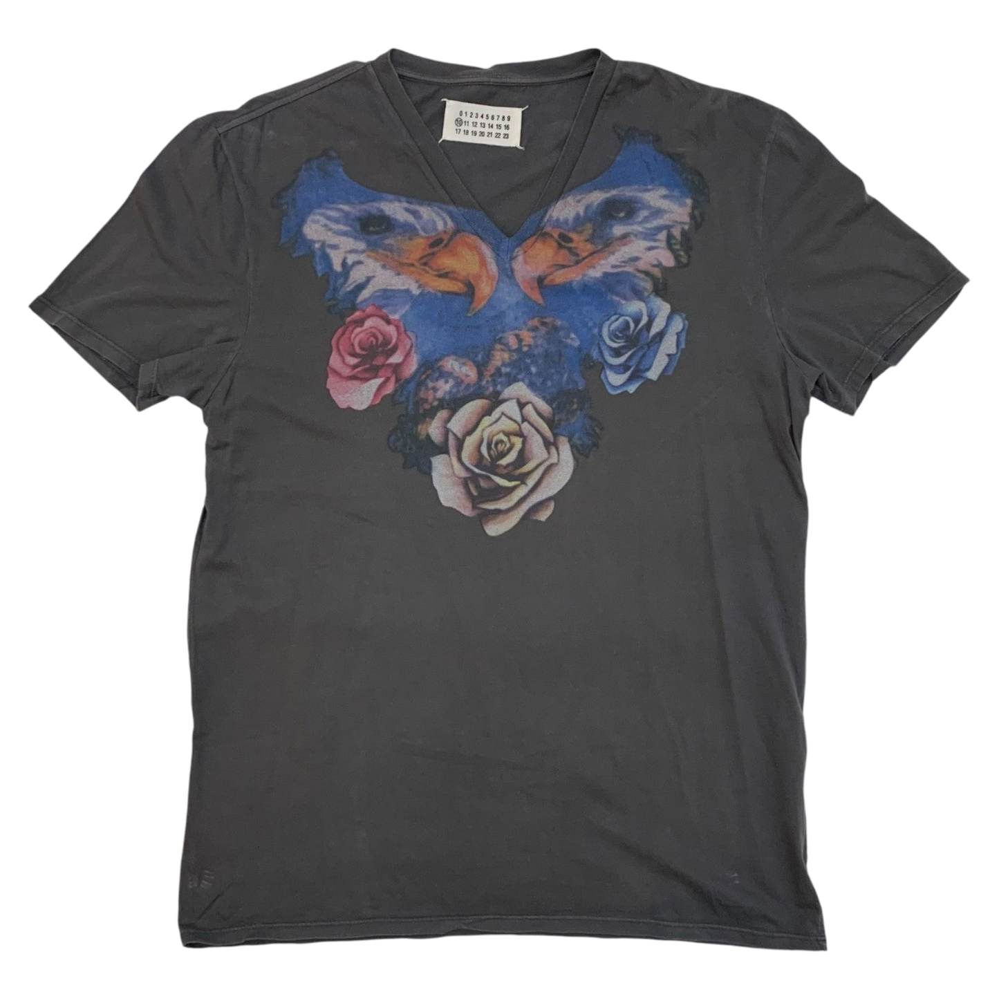 Maison Margiela Rose Print V Neck T-Shirt Charcoal (Fits M)