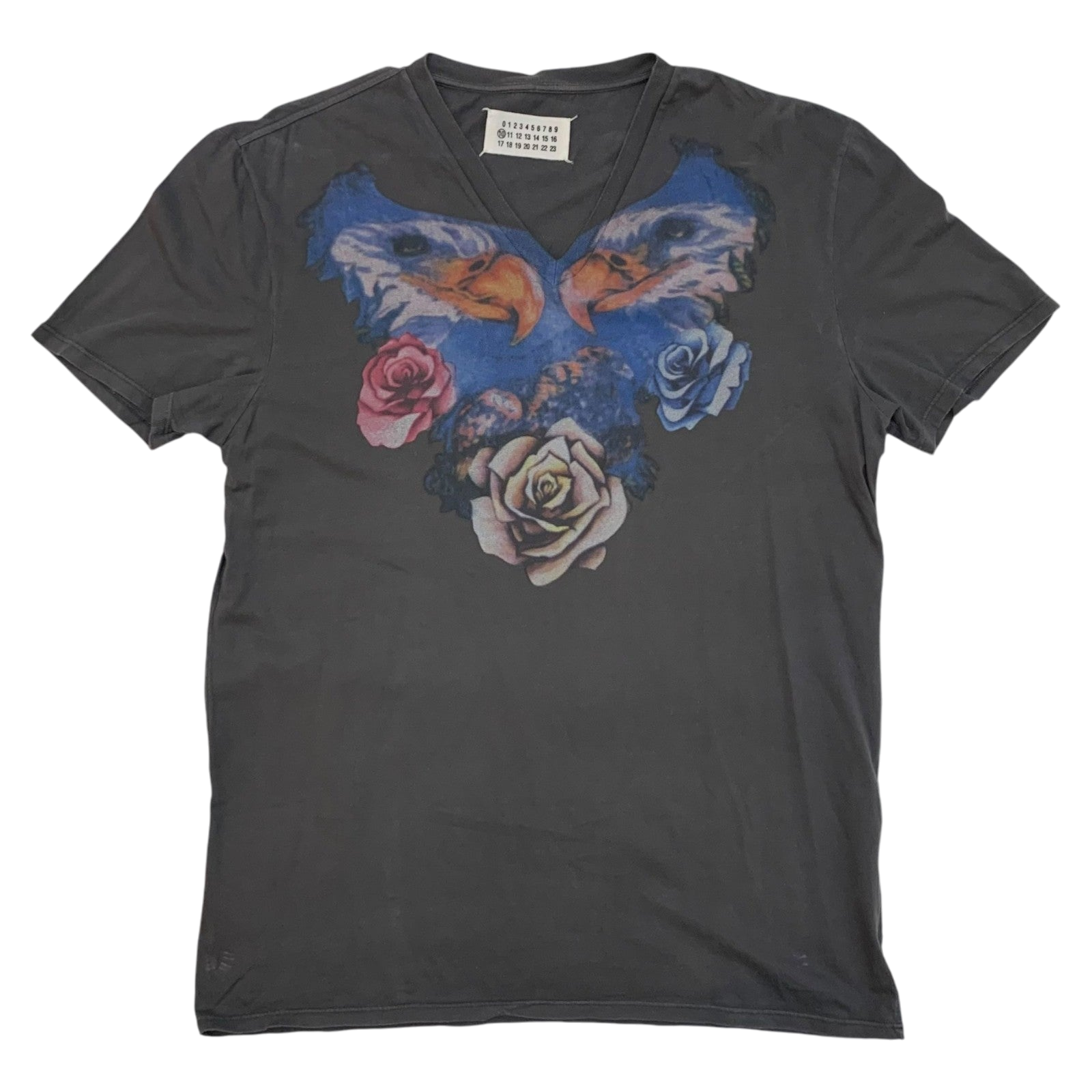 Maison Margiela Rose Print V Neck T-Shirt Charcoal (Fits M)