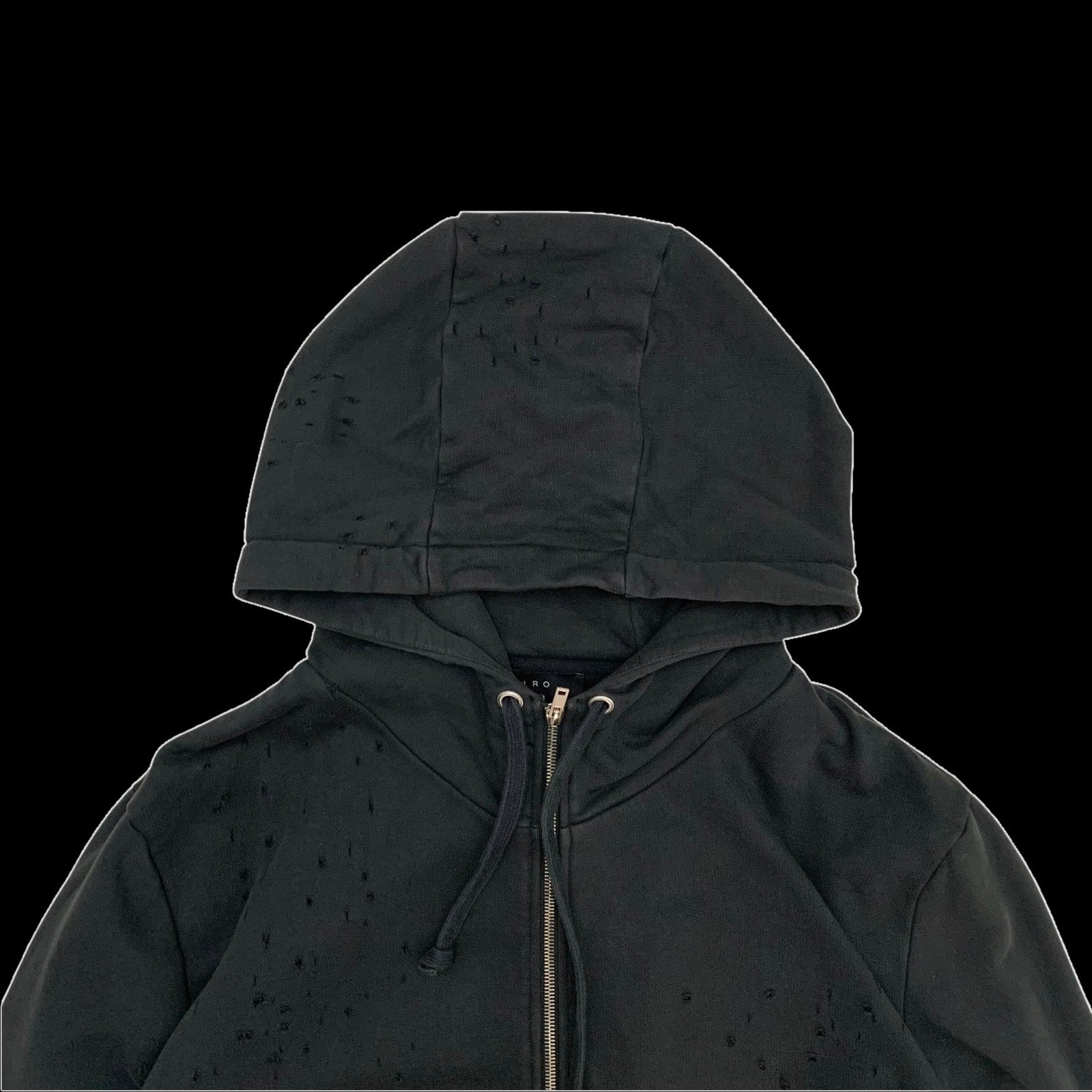 IRO Laslo Distressed Zip Up Hoodie Black (Fits L-XL)