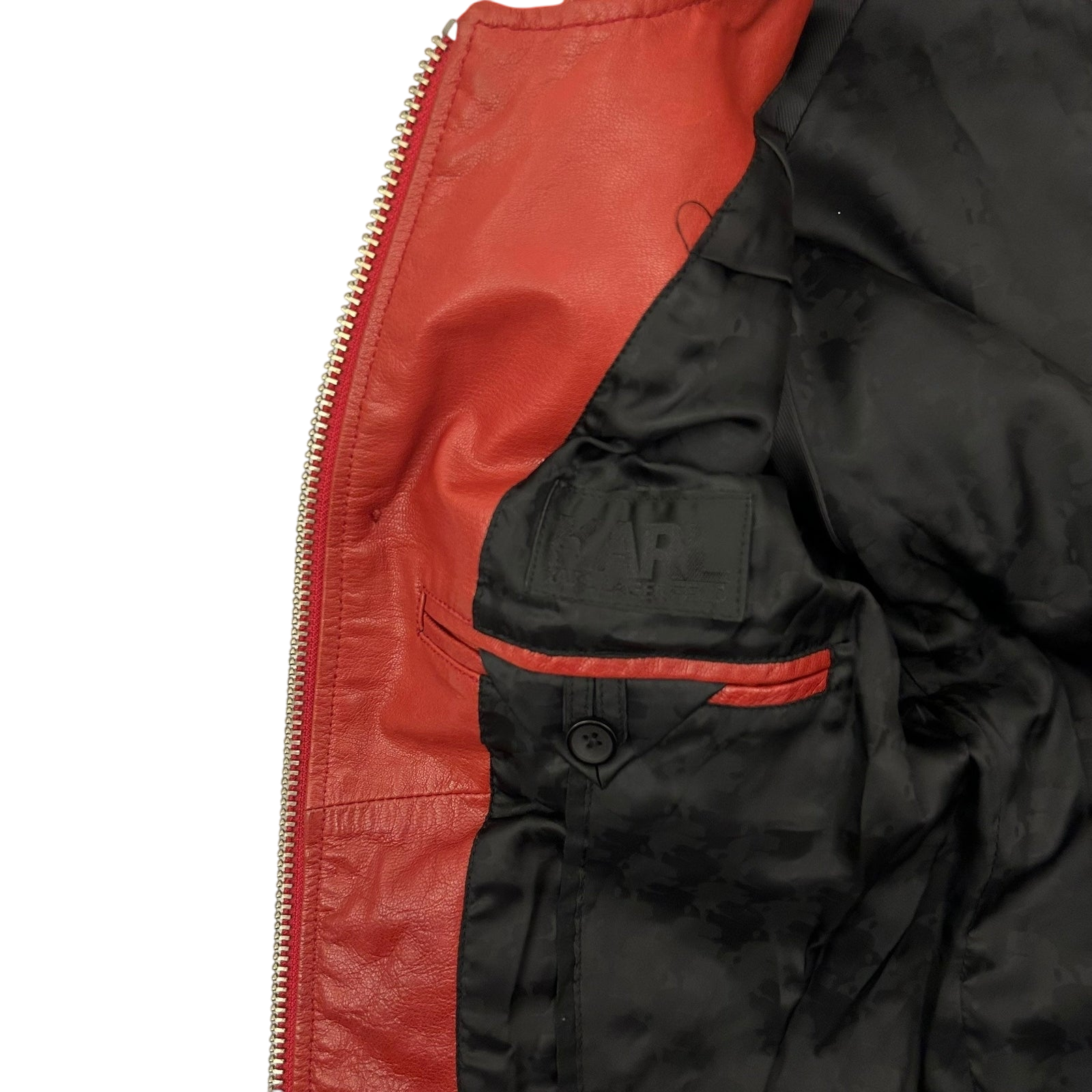 Karl Lagerfeld Goat Leather Biker Jacket Red (Fits M Womens)