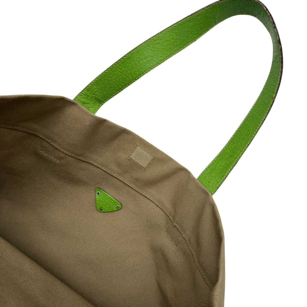 Prada Canvas & Leather Tote Bag Beige/Green