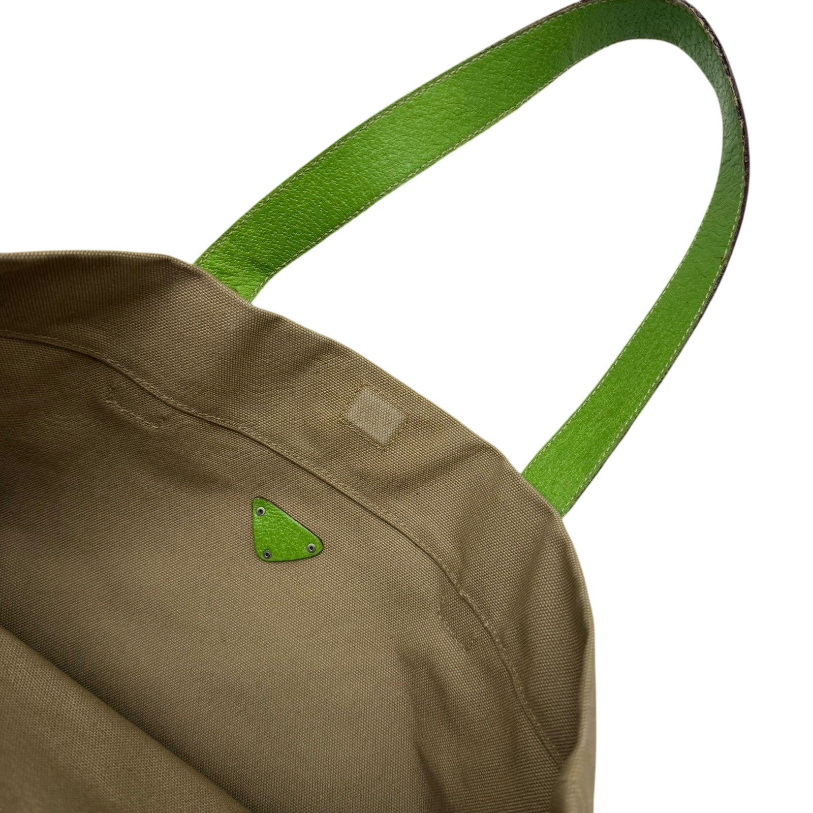 Prada Canvas & Leather Tote Bag Beige/Green