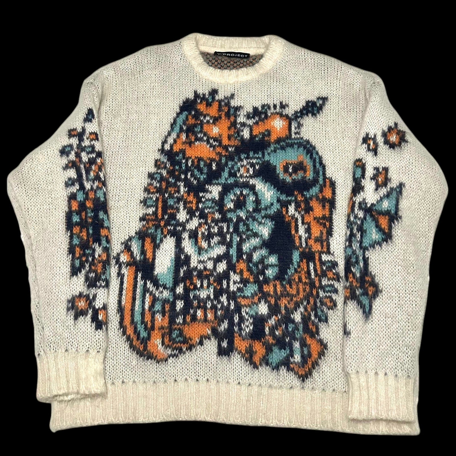 Y/Project White Jacquard Motif Mohair Sweater (Fits XXL)