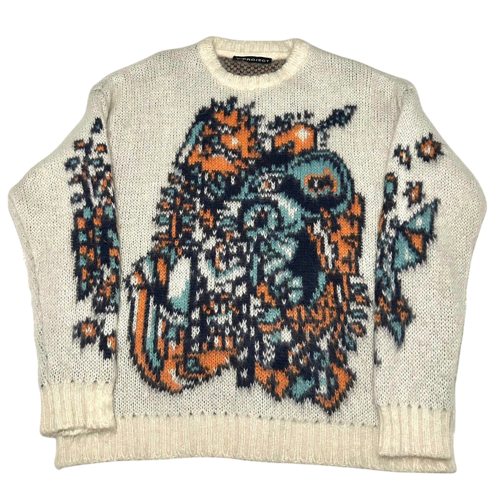 Y/Project White Jacquard Motif Mohair Sweater (Fits XXL)