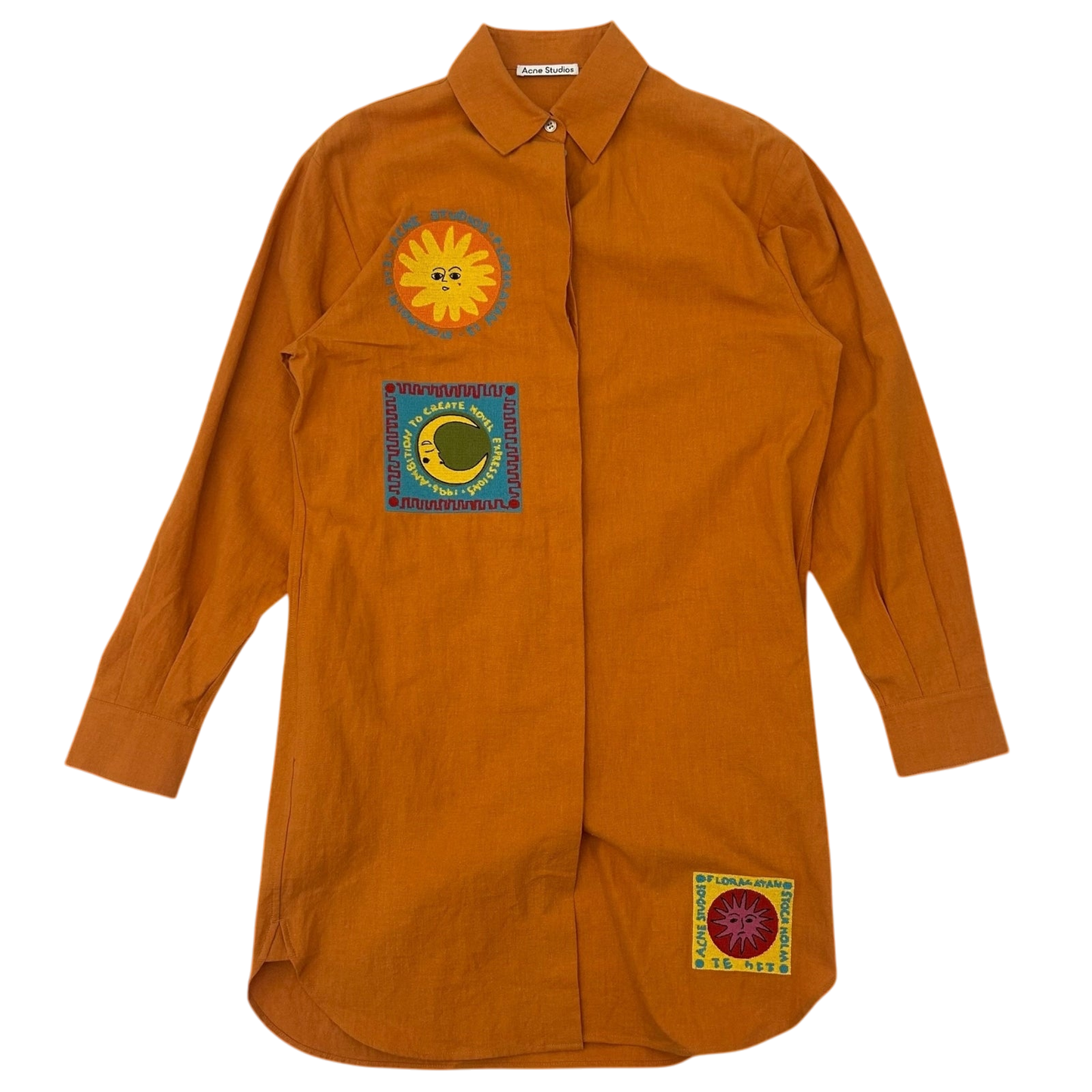 Acne Studios Embroidered Shirt Dress Orange (fits S-M womens)