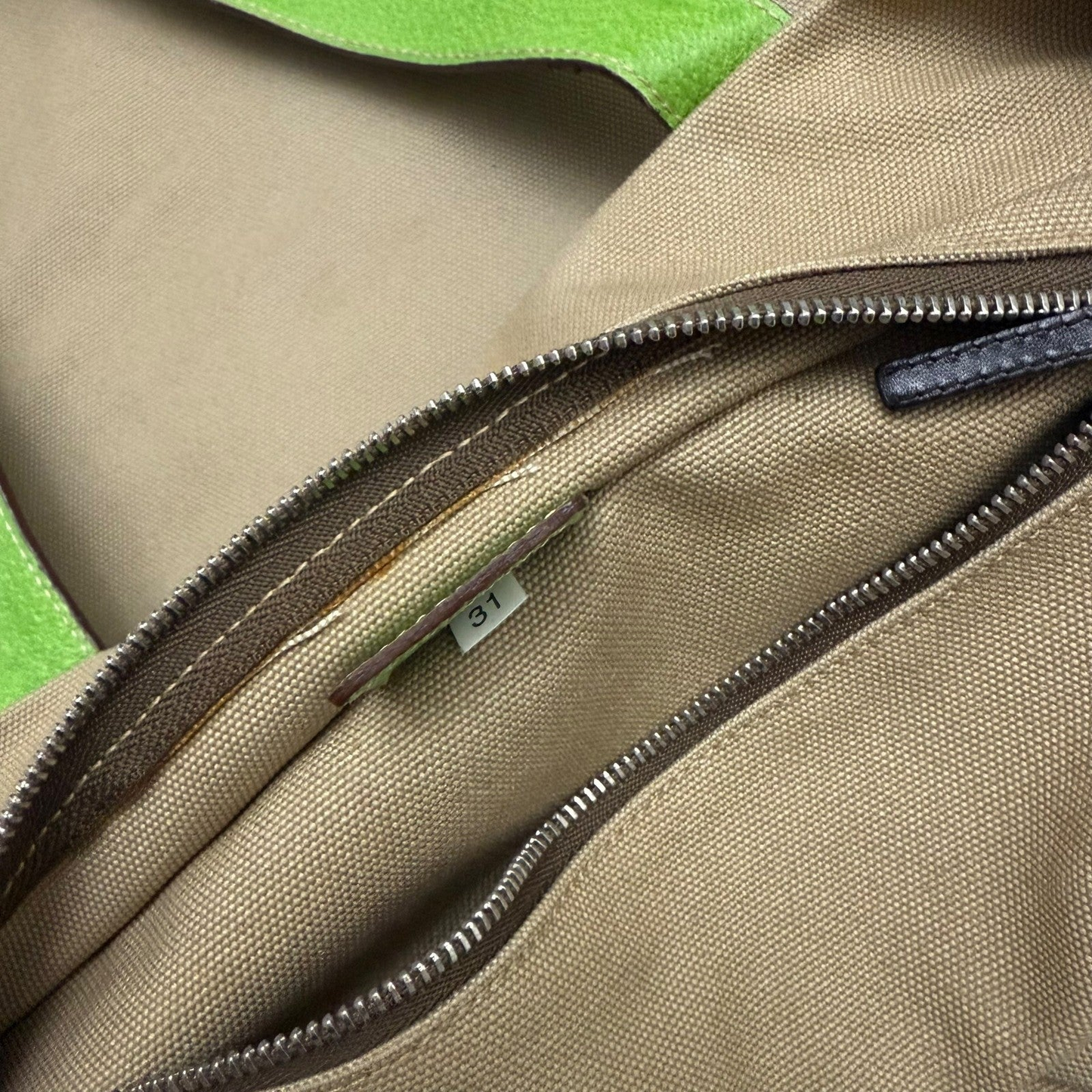 Prada Canvas & Leather Tote Bag Beige/Green